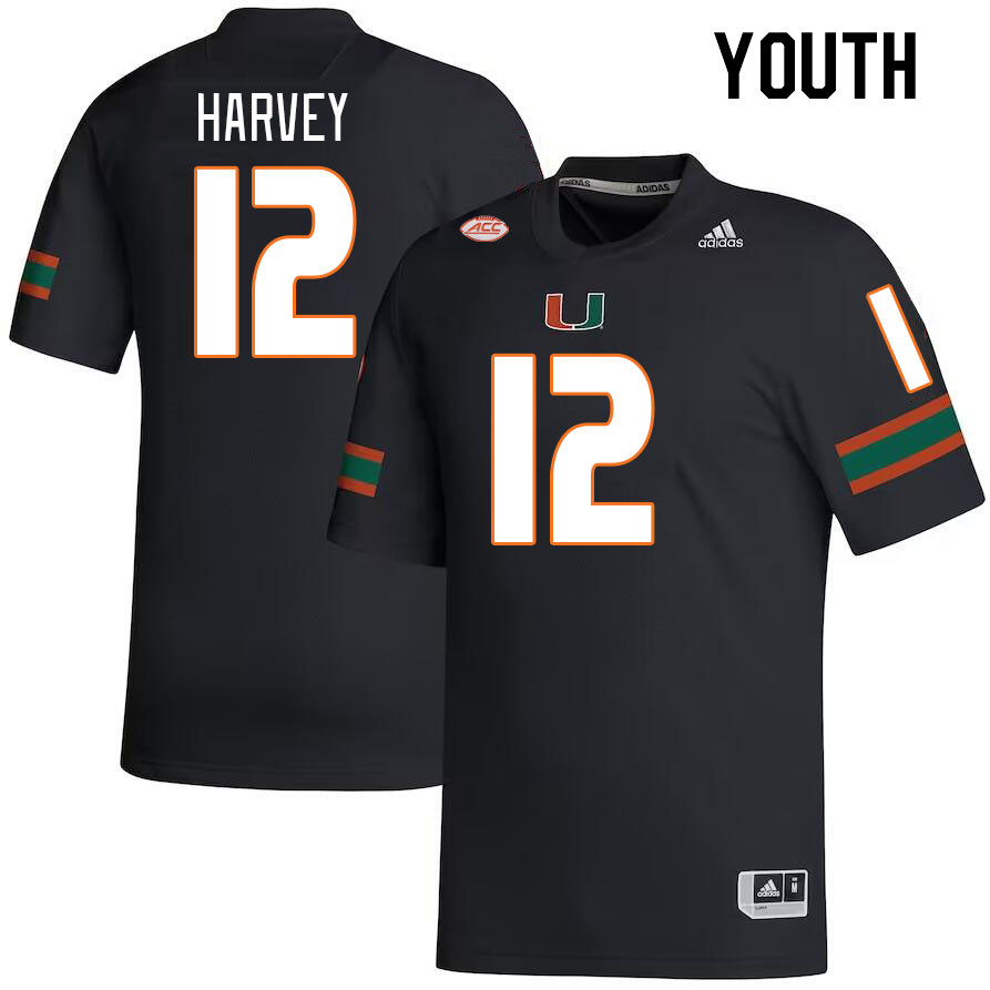 Youth #12 Jahfari Harvey Miami Hurricanes College Football Jerseys Stitched-Black